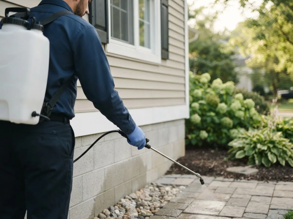 Pest control technician inspecting a home in Eastpointe, MI